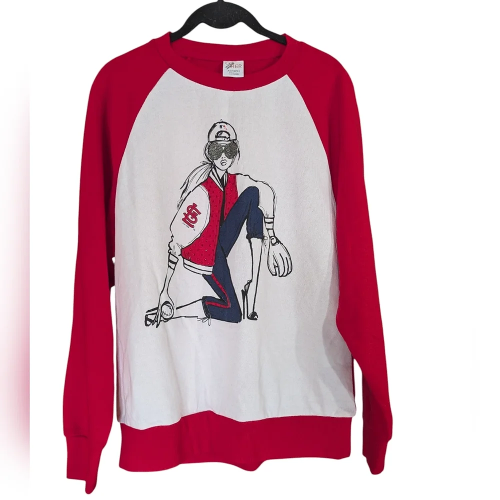 GiII4Her St. Louis Cardinals Graphic Sweatshirt XS | NWT Glittered Baseball - Picture 3 of 10